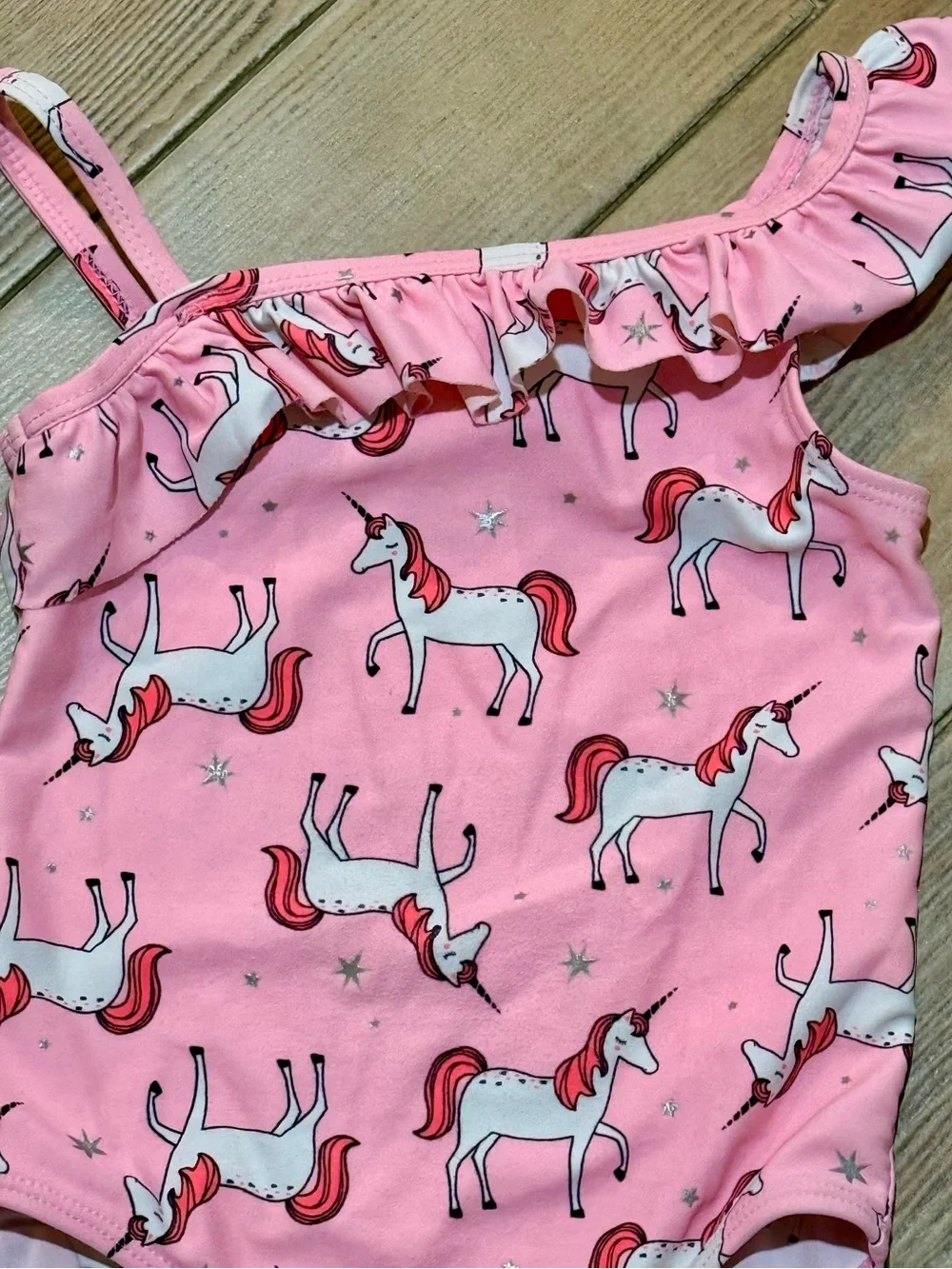 Carter's Pink Unicorn Ruffle One-Shoulder Swimsuit
